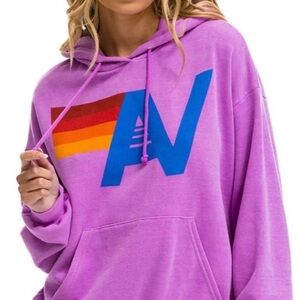 Aviator Nation Purple Hoodie with Multicolor Graphic